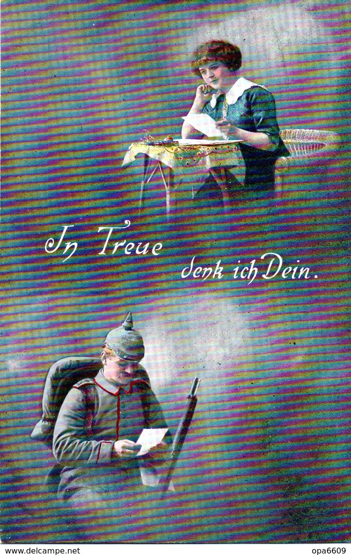 Original Farb. Feldpost-Karte, Militär, Romantik 1.WK: "In Treue Denk Ich Dein." Als Feldpost Gel. 1915 - Guerre 1914-18