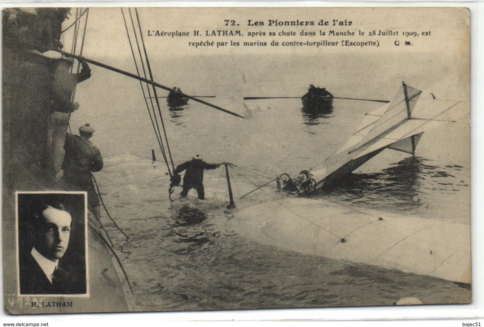 1 Cpa L'aéroplane H. Latham, Après Sa Chute Dans La Manche Le 18 Juillet 1909 - Ongevalen