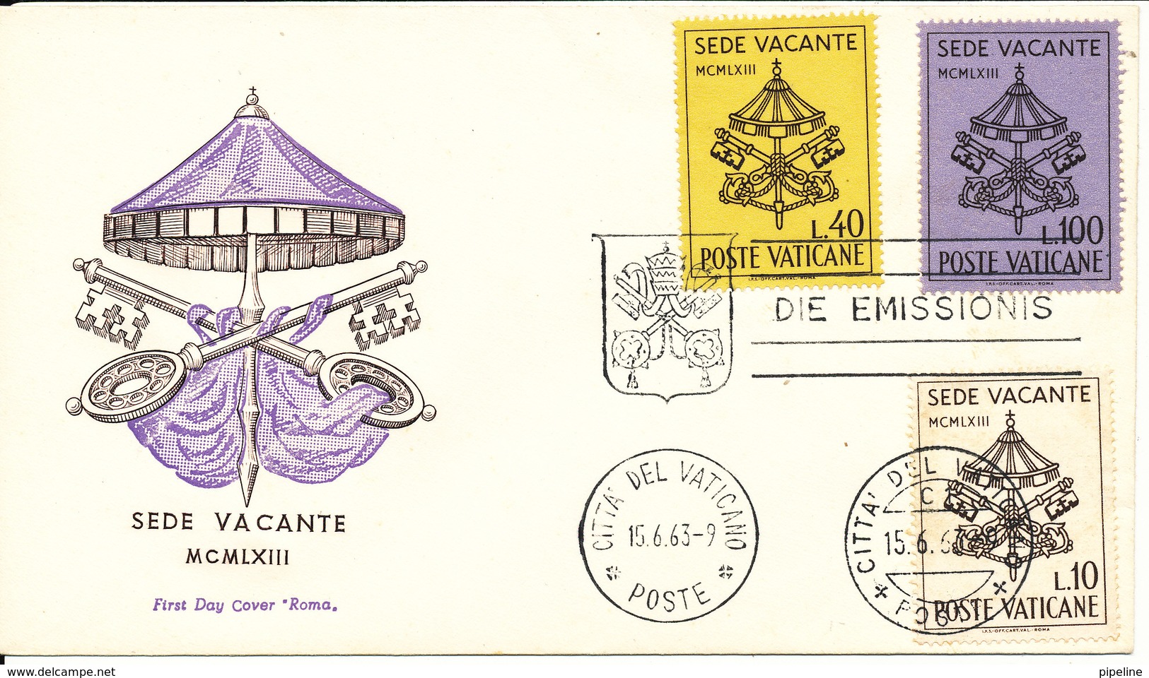 Vatican FDC 15-6-1963 Sede Vacante Complete Set Of 3 With Cachet - FDC