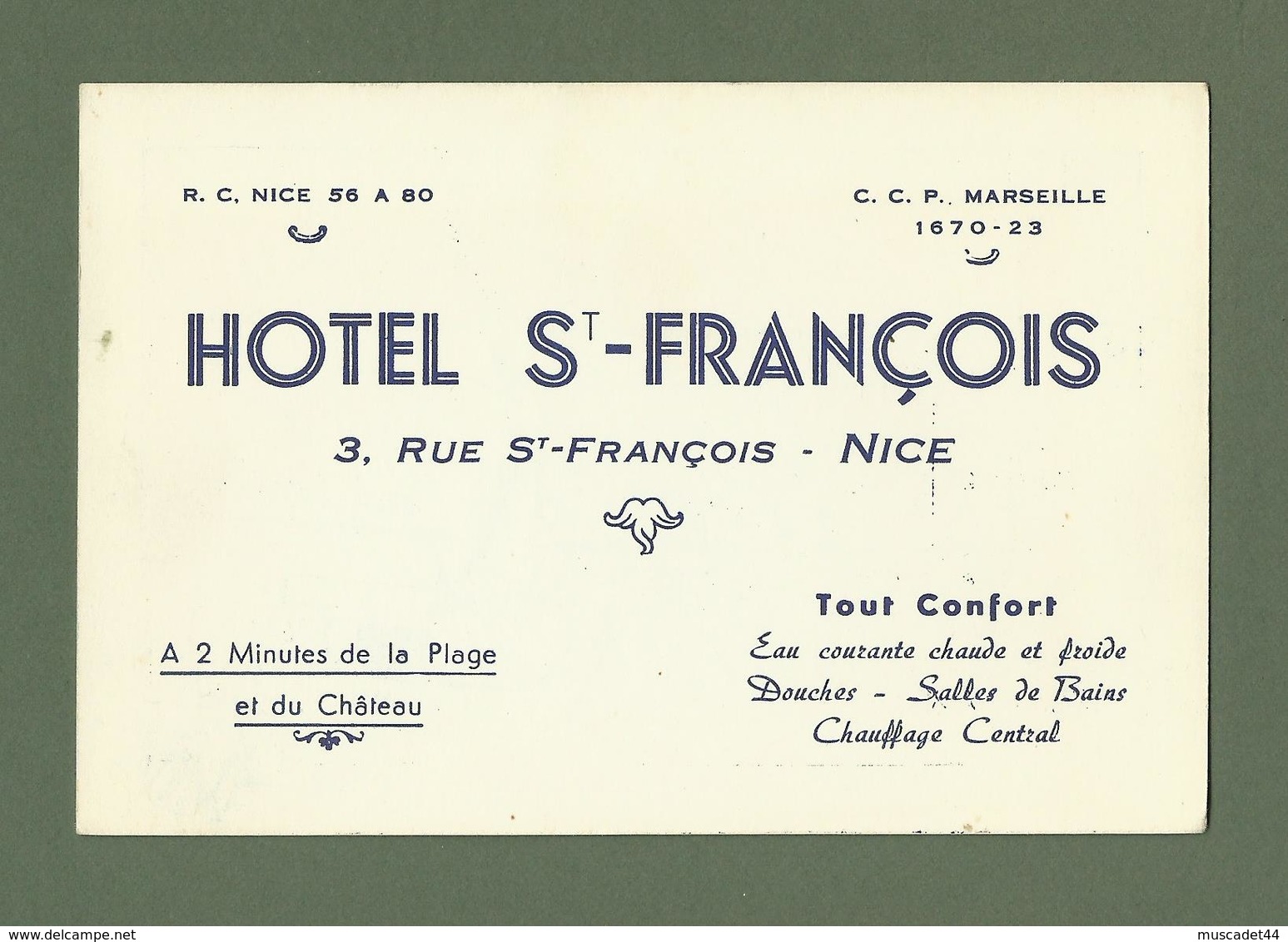 CARTE DE VISITE PUBLICITAIRE HOTEL HOTEL ST FRANCOIS NICE - Cartoncini Da Visita