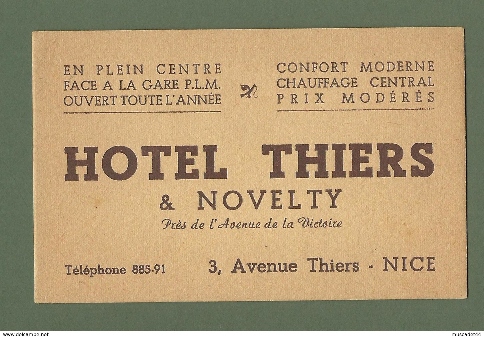 CARTE DE VISITE PUBLICITAIRE HOTEL THIERS ET NOVELTY A NICE - Visitekaartjes