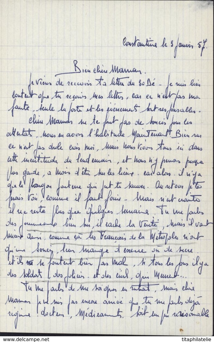 Flamme Loterie Algérienne Espérance Quotidienne Guerre D'Algérie YT 1011 Marianne Muller Bon Texte Attentat Mensonge - Brieven En Documenten