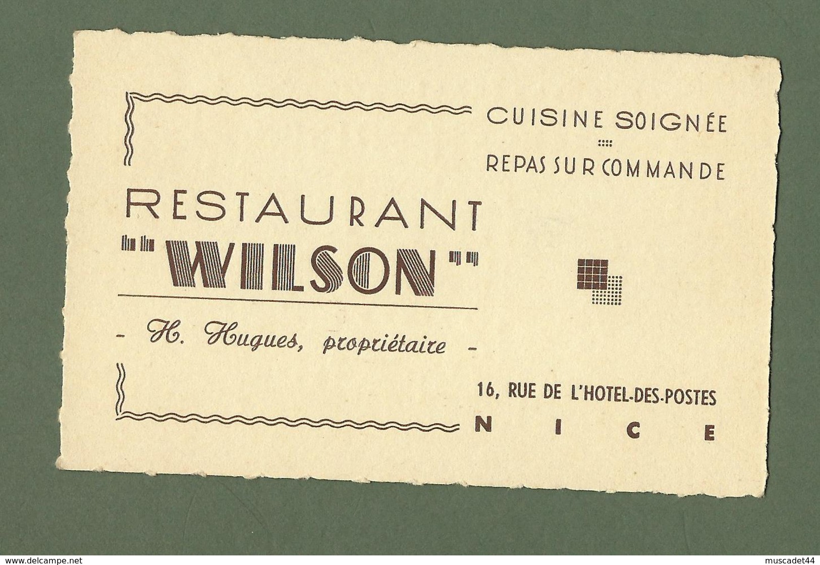 CARTE DE VISITE PUBLICITAIRE RESTAURANT WILSON NICE PLAN AU DOS - Visiting Cards