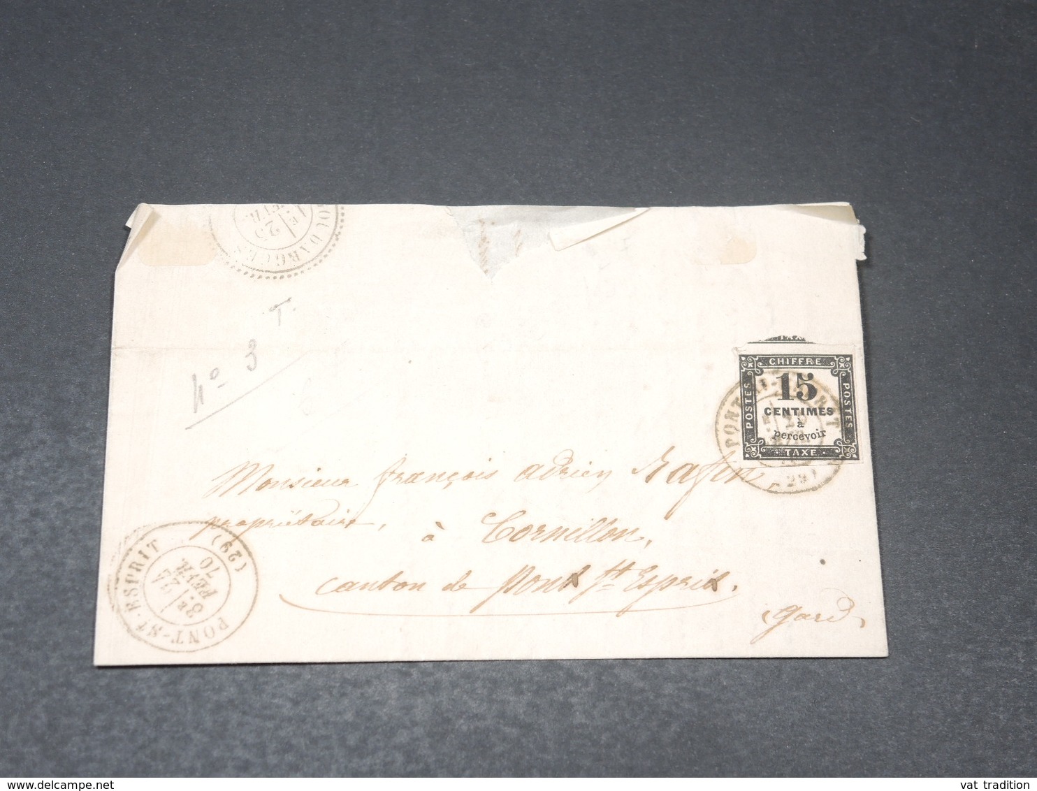 FRANCE - Taxe  De Pont Saint Esprit Sur Lettre ( Incomplète ) En 1870 - L 20631 - 1859-1959 Lettres & Documents