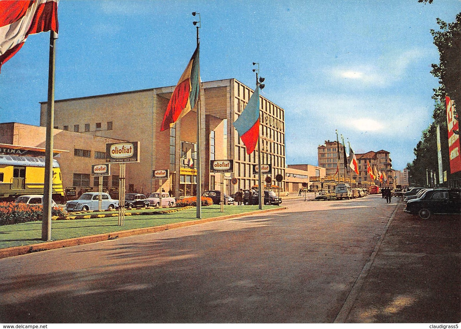 0050 " TORINO - PALAZZO ESPOSIZIONI  " ANIMATA  AUTO ANNI '60 CART. ORIG. NON  SPED. - Viste Panoramiche, Panorama