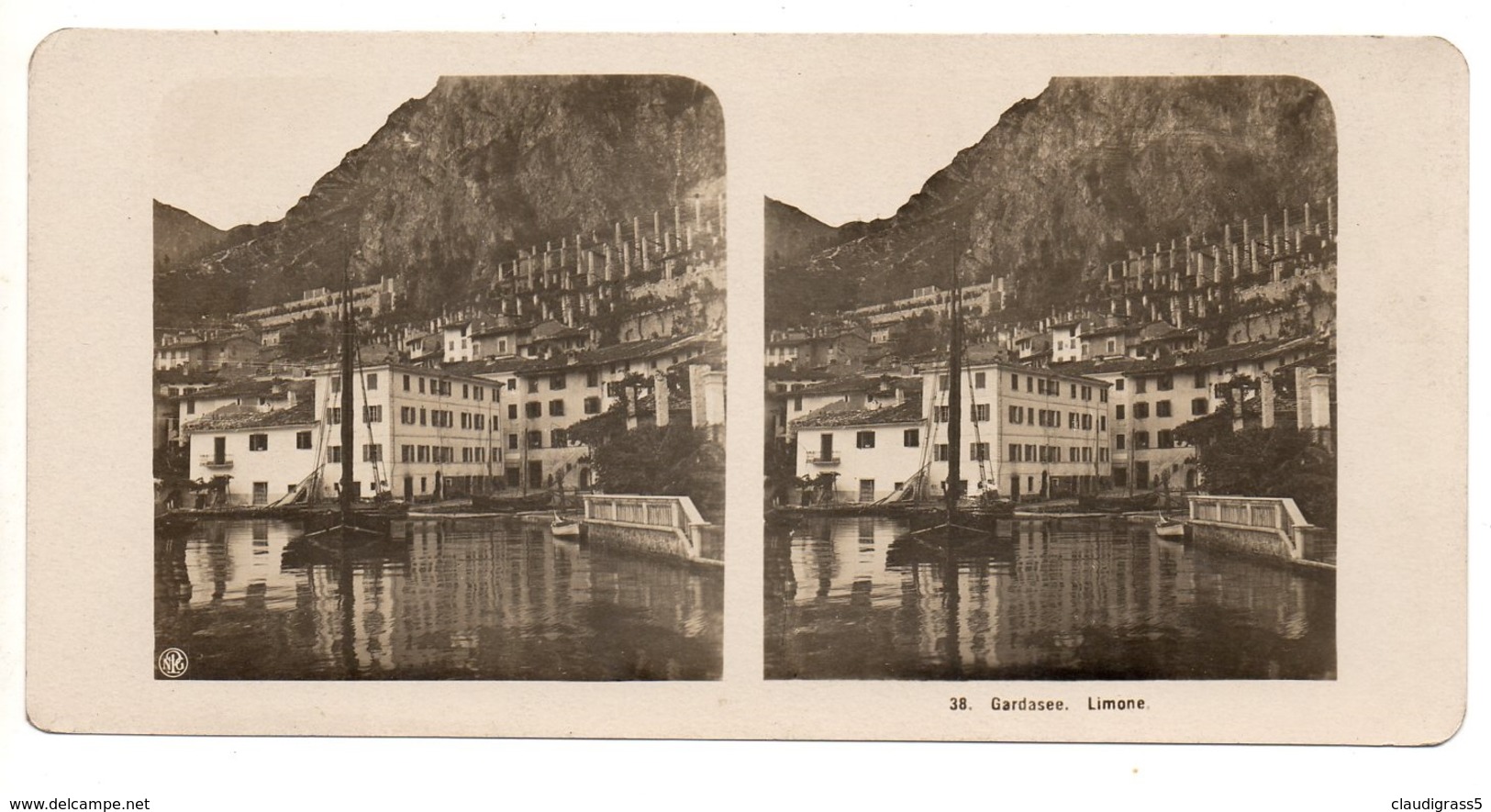 0056 " LIMONE - GARDASEE  -  VEDUTA " CART. STEREOSCOPICA ORIG. - Cartoline Stereoscopiche