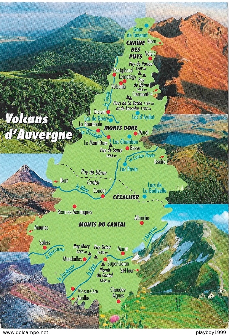 Cartes Géographiques - Volcans D'Auvergne - 1 Timbre Philatélique Au Verso, Voir Scan - Cpm - écrite - - Maps