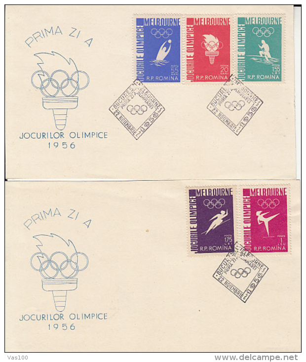 OLYMPIC GAMES, MELBOURNE'56, WATER POLO, CANOE, GYMNASTICS, ATHLETICS, COVER FDC FRONT, 2X, 1956, ROMANIA - Sommer 1956: Melbourne