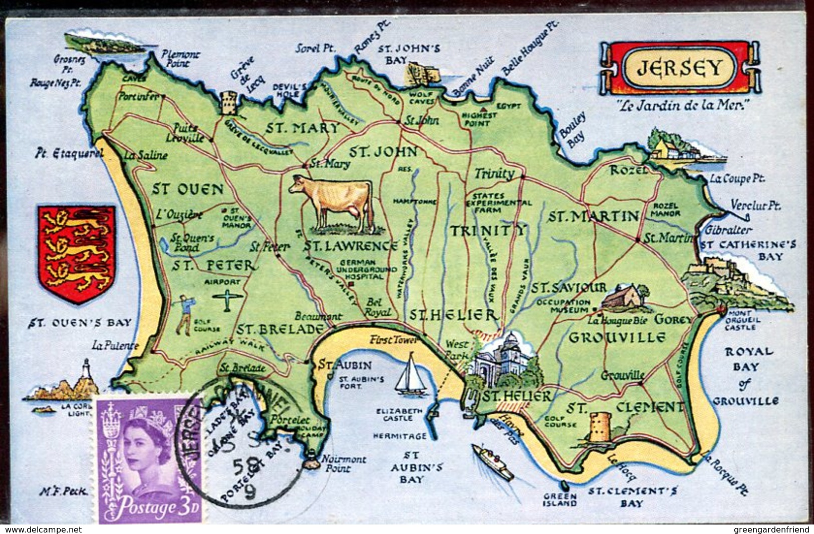 36076 Jersey,  Maximum 1958 3d, Showing A Map Of The Jersey Territory - Jersey