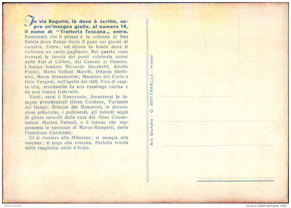 1928- "Premio Bagutta-trattoria Toscana Ove Ci Si Riunisce Alla Milanese, Si Mangia Alla Toscana, Si Paga Alla Romana"ca - Publicité