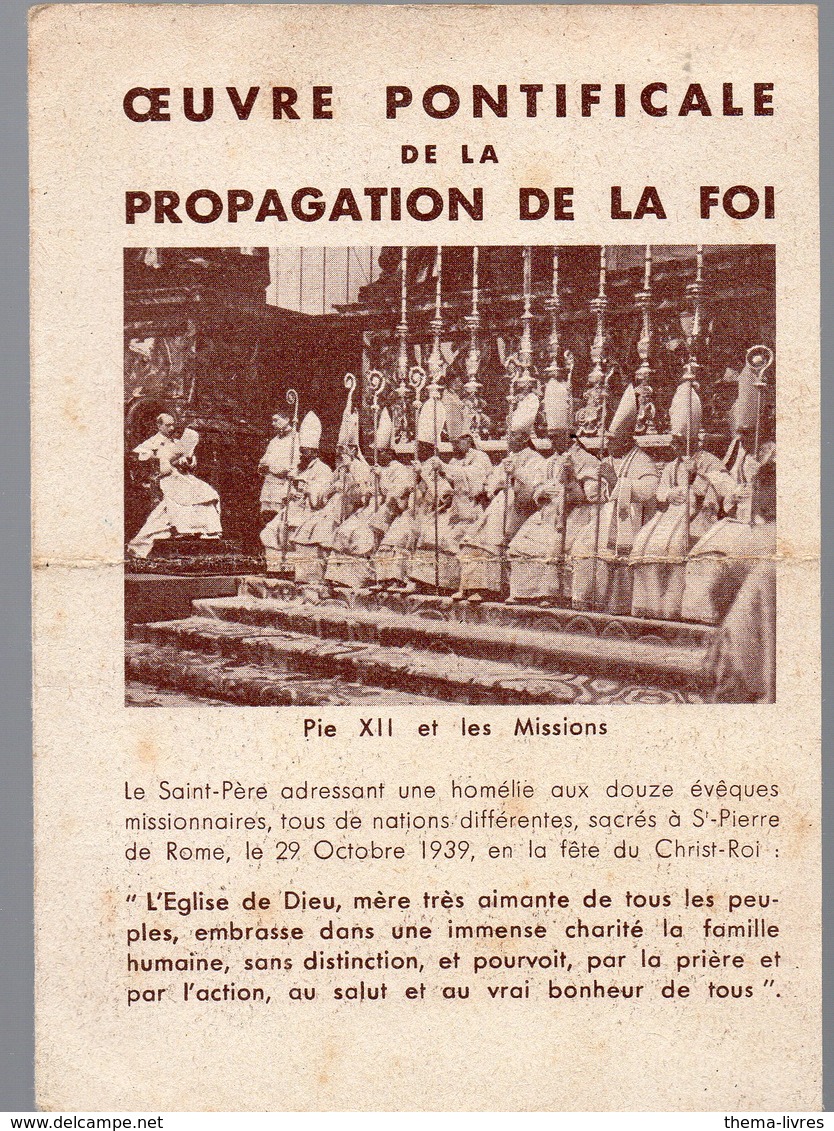 Calendrier 1941 OEUVRE PONTIFICALE DE LA PROPAGATION DE LA FOI (PPP14054) - Petit Format : 1941-60