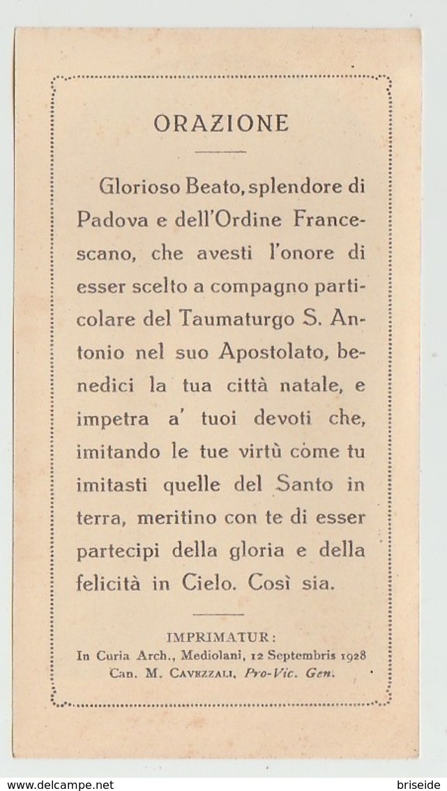 SANTINO - IMAGE PIEUSE APPARIZIONE DI S. ANTONIO DI PADOVA AL BEATO LUCA BELLUDI IMPRIMATUR 1928 - Santini