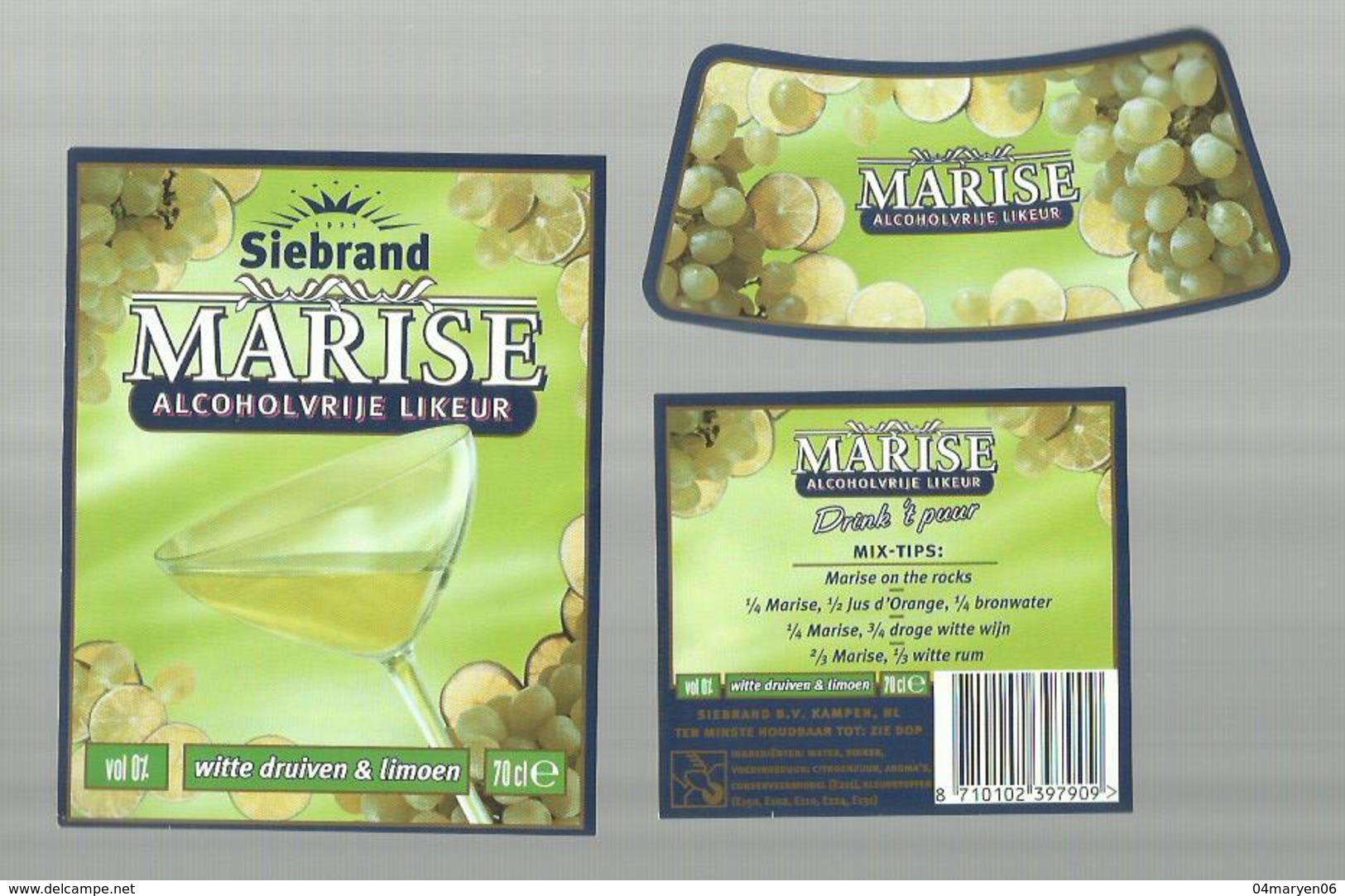 - **3 X Etiket **-  ""  Siebrand- MARISE      ""-witte  Druiven & Limoen    - - Fruits & Vegetables