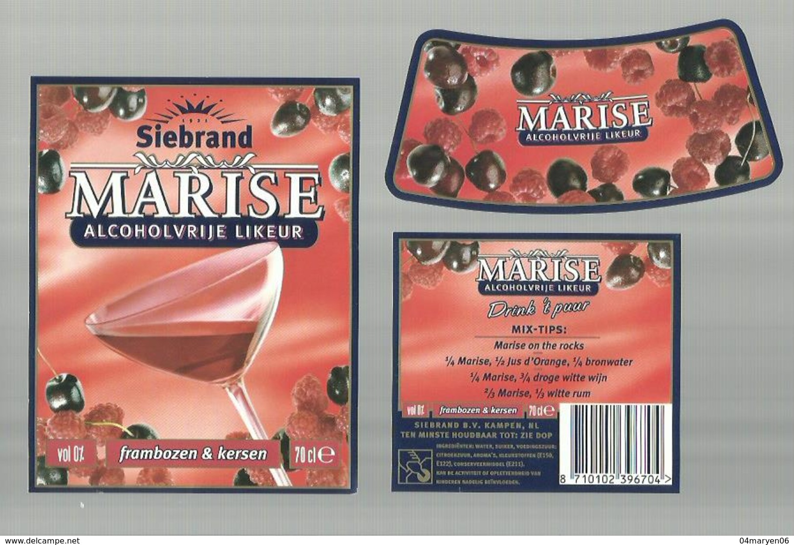 - **3 X Etiket **-  ""  Siebrand- MARISE      ""-frambozen & Kersen     - - Fruits & Vegetables