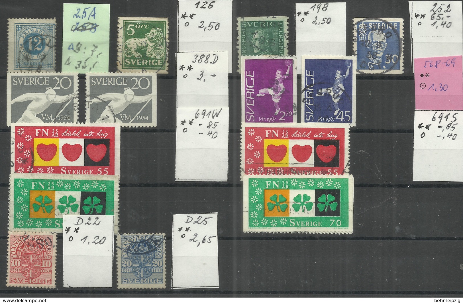 Schweden Kl. Lot Mit 14 Briefmarken Aus 1872-1953 Und 1967-1970 " Gestempelt Mi. 34,00; - Unused Stamps