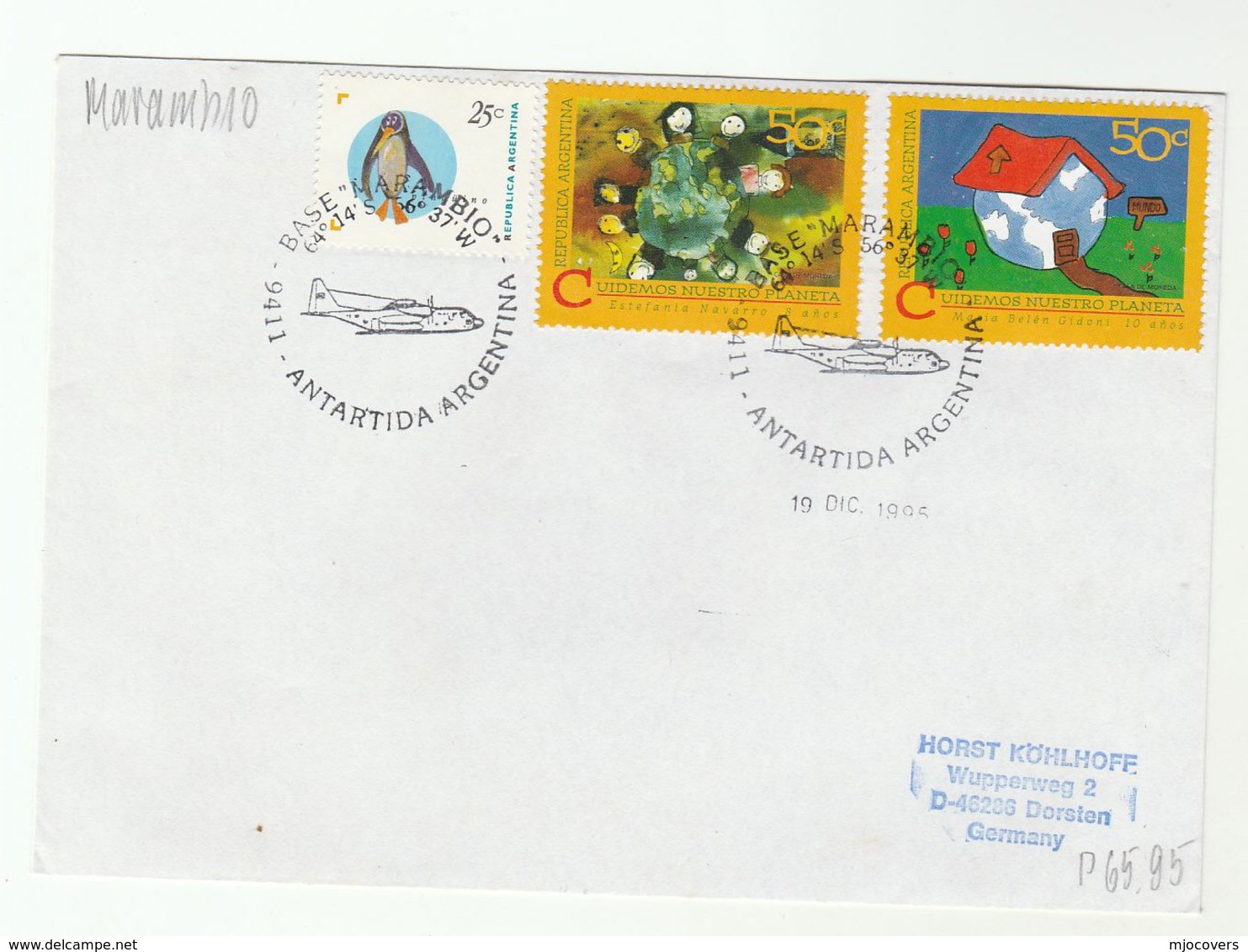 1995 Antarctic BASE MARAMBIO ARGENTINIAN POLAR COVER  Argentina Flight Aviation Stamps Save Planet Environment - Research Stations