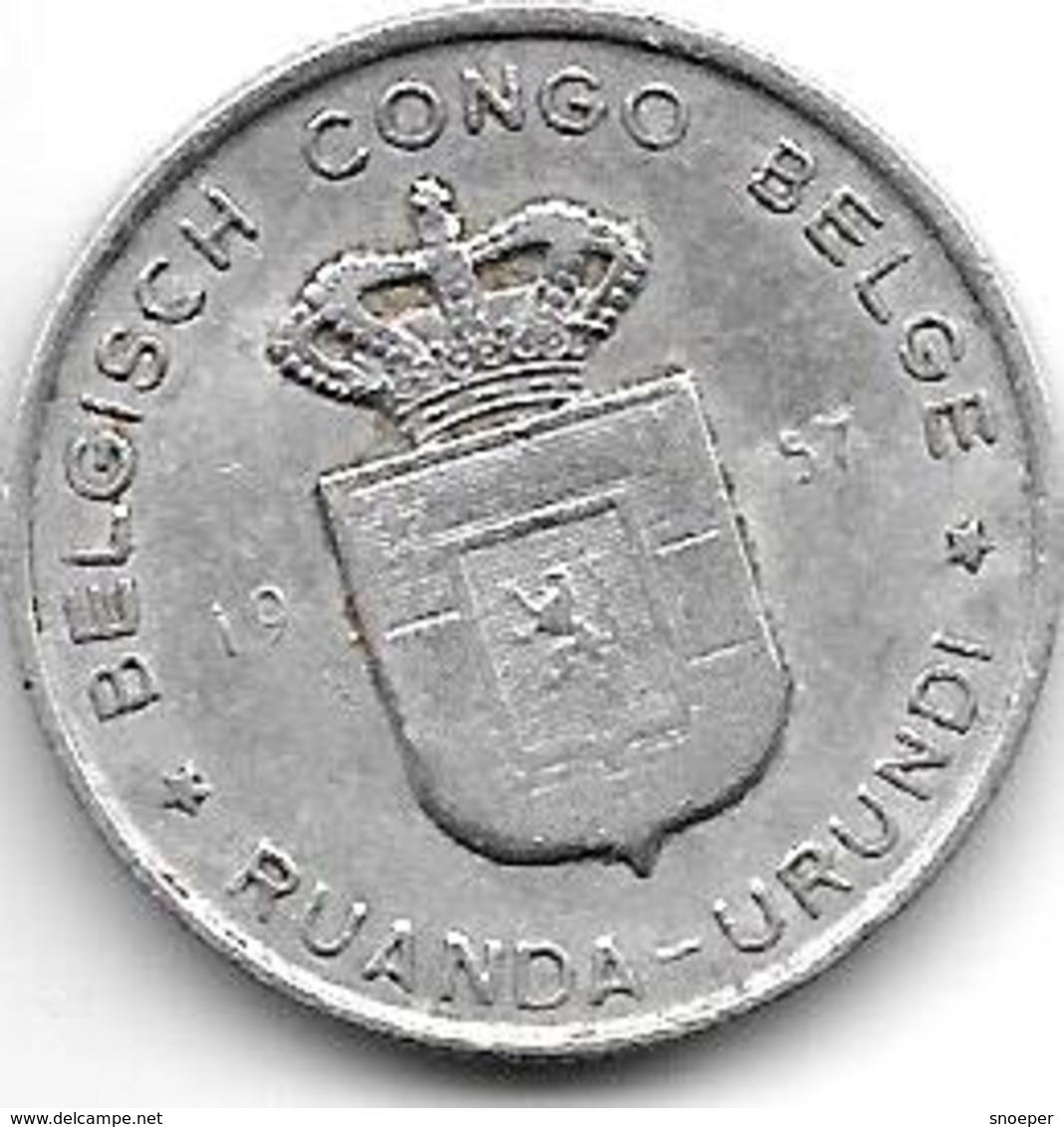 Belgian Congo Ruanda-urundi  1 Franc 1957  Km 4 - 1951-1960: Baudouin I