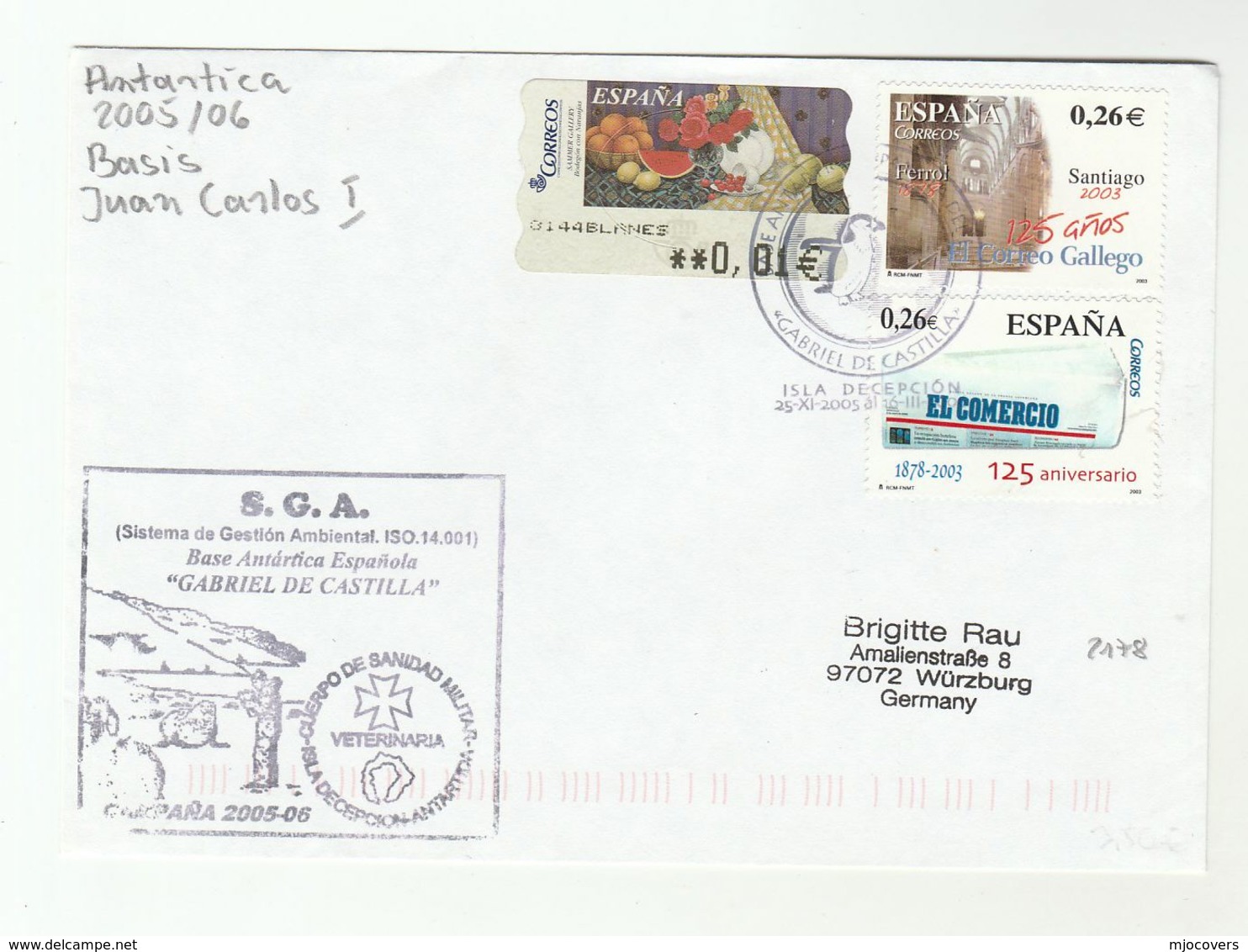 2005 Antarctic BASE GABRIEL DE CASTILLA  SPANISH POLAR  COVER Spain Stamps Atm Flowers Church Religion - Research Stations