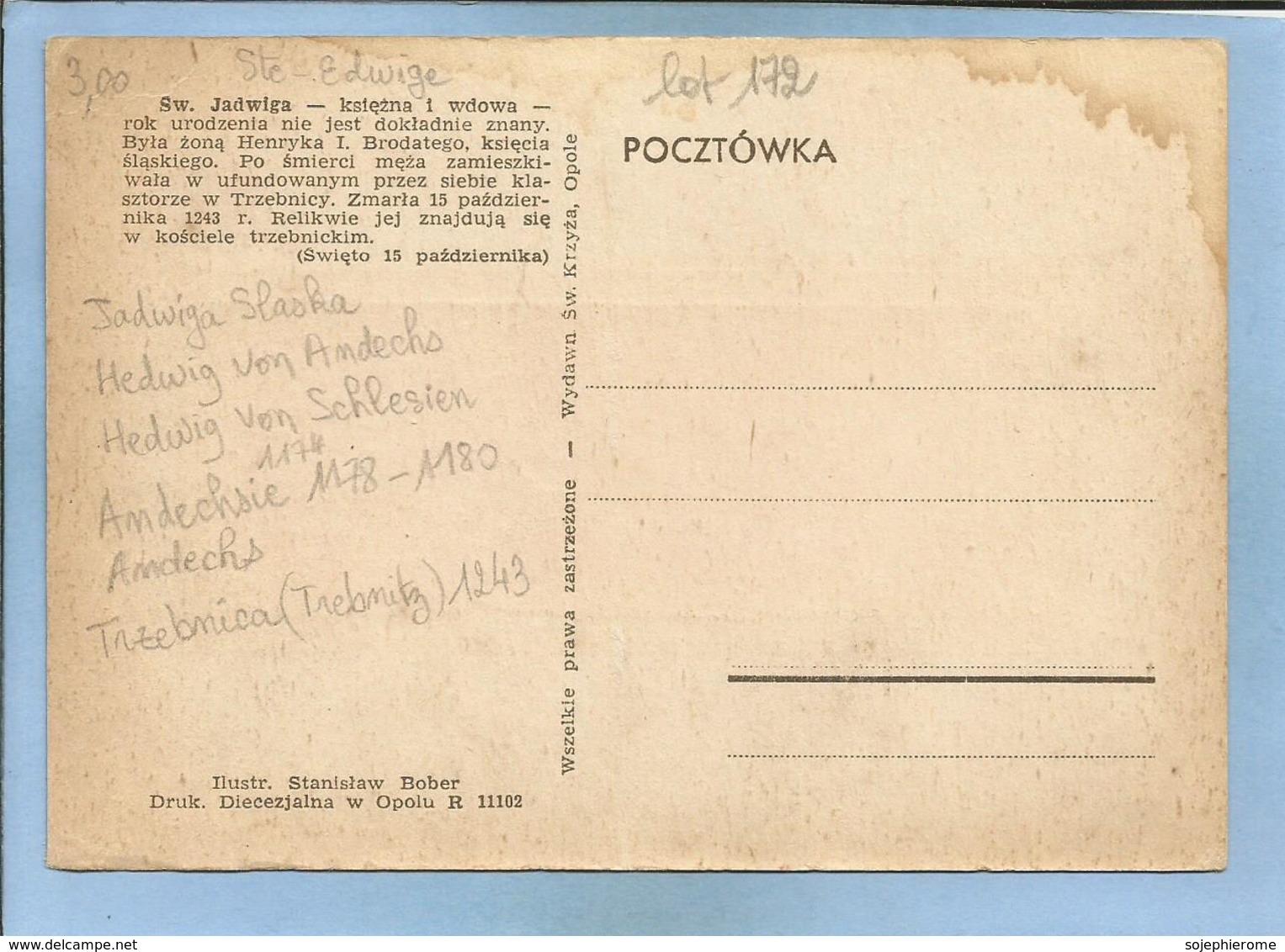 Sw. Jadwiga Slaska (Andechsie Andechs 1178-1180 - Trzebnica (Trebnitz) 1243) 2 Scans St. Hedwig Ste Edwige - Poland