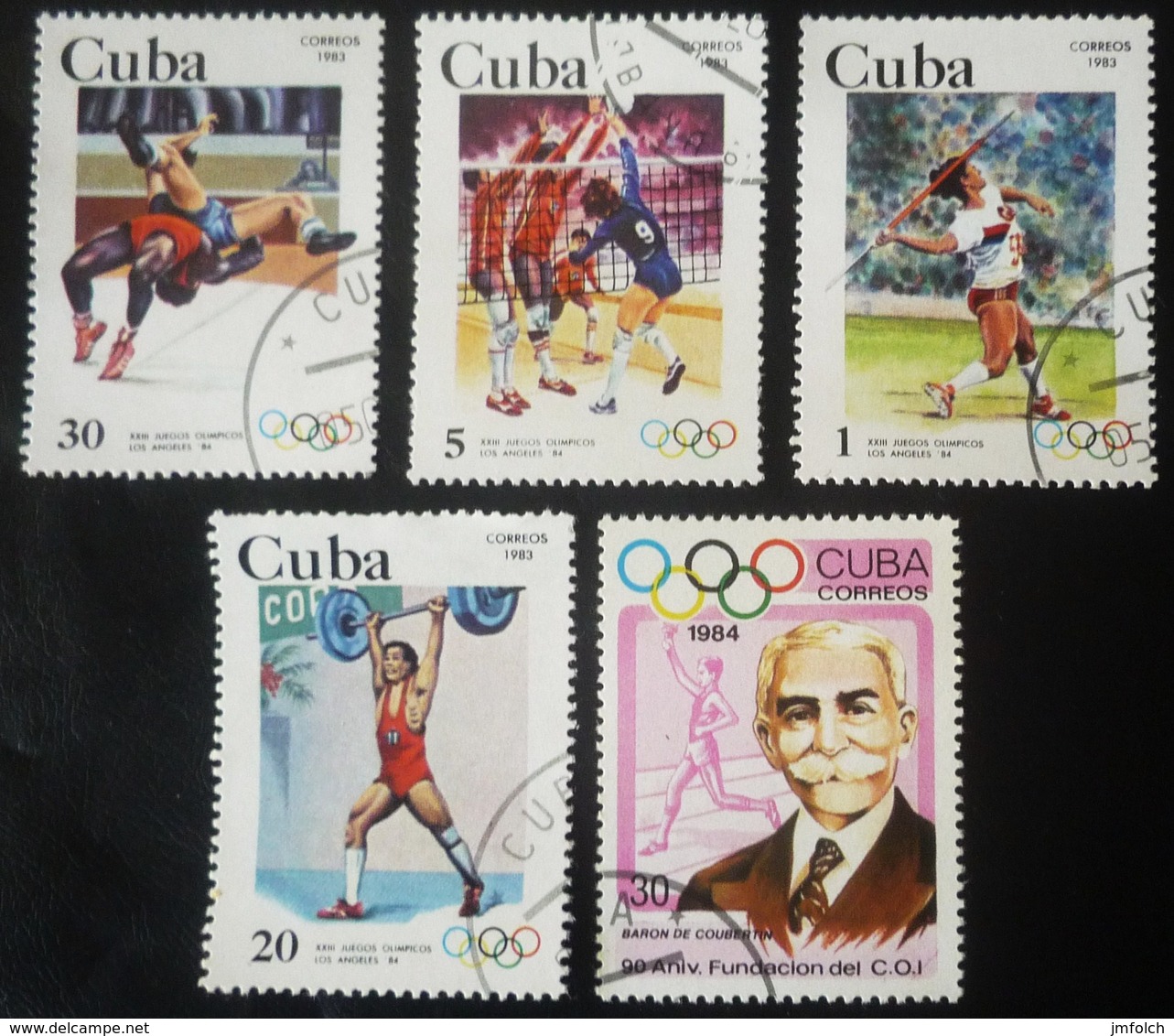 LOTE DE CINCO SELLOS DE CUBA. TEMA JUEGOS OLIMPICOS DE LOS ANGELES 1984 - Collections, Lots & Series
