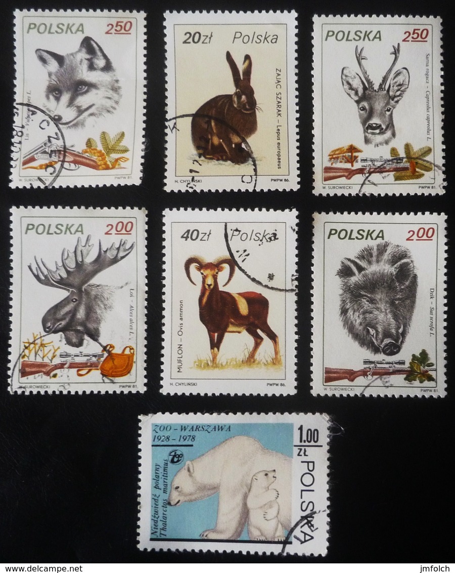 LOTE DE SIETE SELLOS DE POLONIA. TEMA FAUNA - Collections