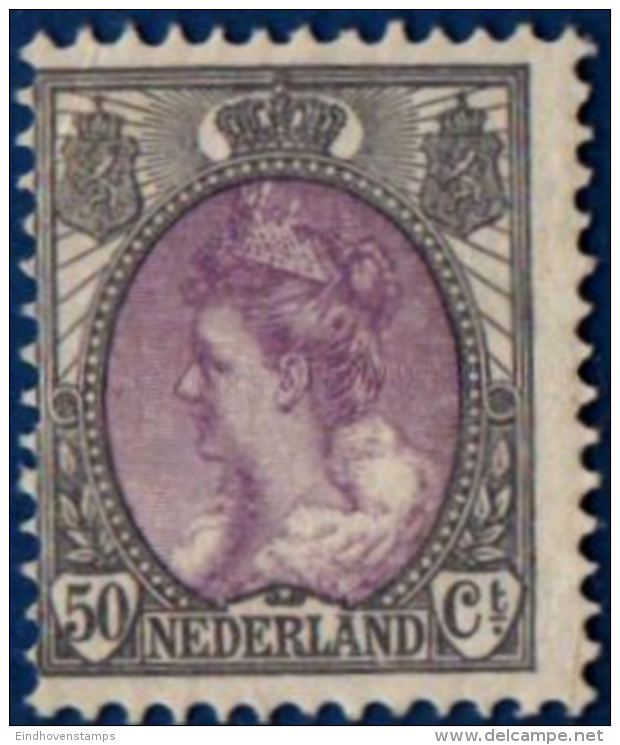 Nederland 1914 50 Cent Willemina Grijs En Violet MNH, Mi 80, Grey And Purple - Unused Stamps