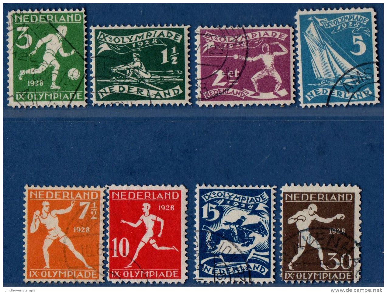 Netherlands 1928 Olympic Games Series 8 Val. Canc. Canoe Fencing Football Ssailing Shot-put Athletics Boxing Equiestrian - Verano 1928: Amsterdam