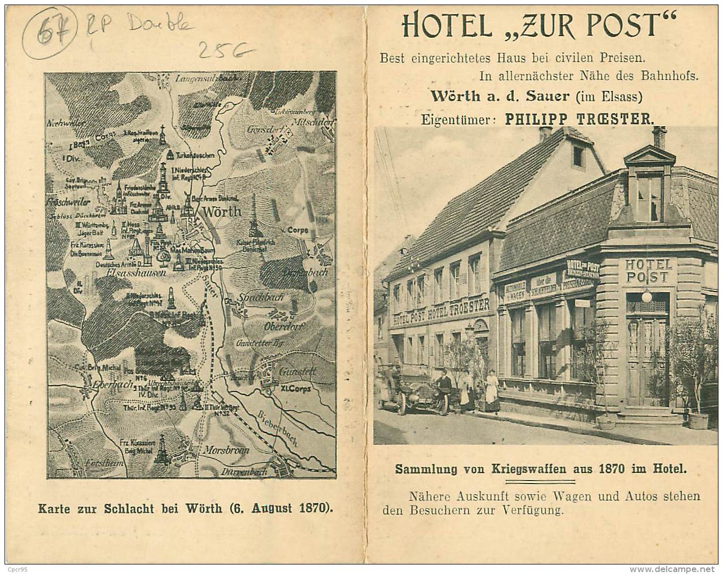 67 .N°39202 . Hotel Zur Post.worth A D Sauer.carte Double - Otros & Sin Clasificación