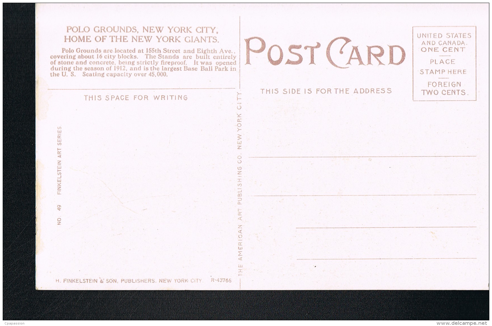 NEW YORK CITY-  Polo Grounds, Home Of The New York Giants - Recto Verso - Paypal Free - Stades & Structures Sportives