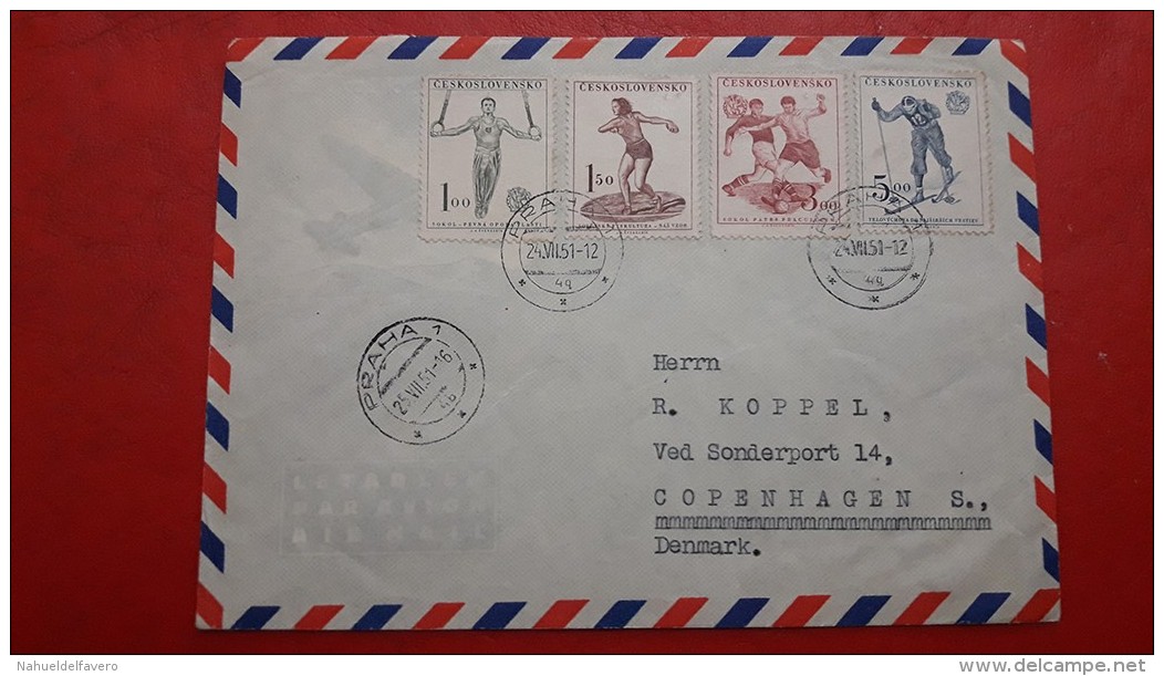 Checoslovaquia Enveloppe Circulé Avec Timbres Déporte 1951 - Sonstige & Ohne Zuordnung