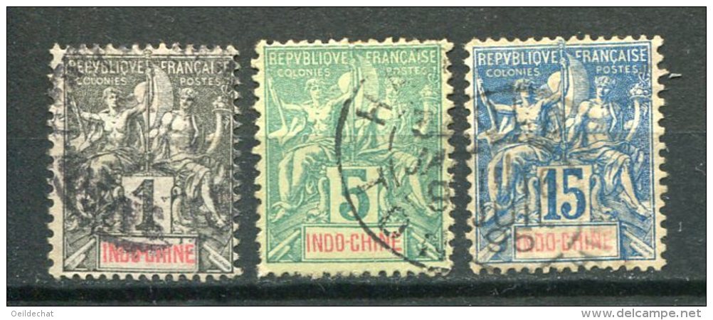 7845  INDOCHINE   N°3,6,8 °  1c Noir S. Azuré, 5c Vert, 15c Bleu      1892-96    TB - Gebraucht