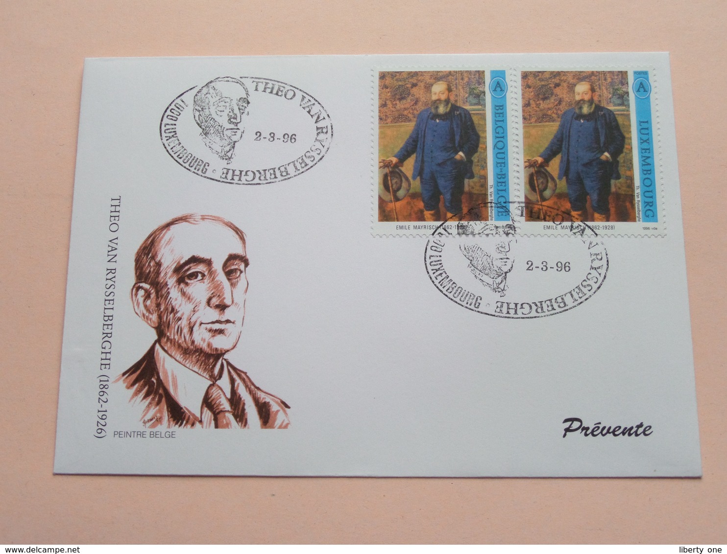 THEO VAN RYSSELBERGHE ( 1862-1926) : Stamp 1000 Luxembourg 1996 FDC P & T 1/1996 ( Zie/voir Foto's Voor Details ) - 1991-2000