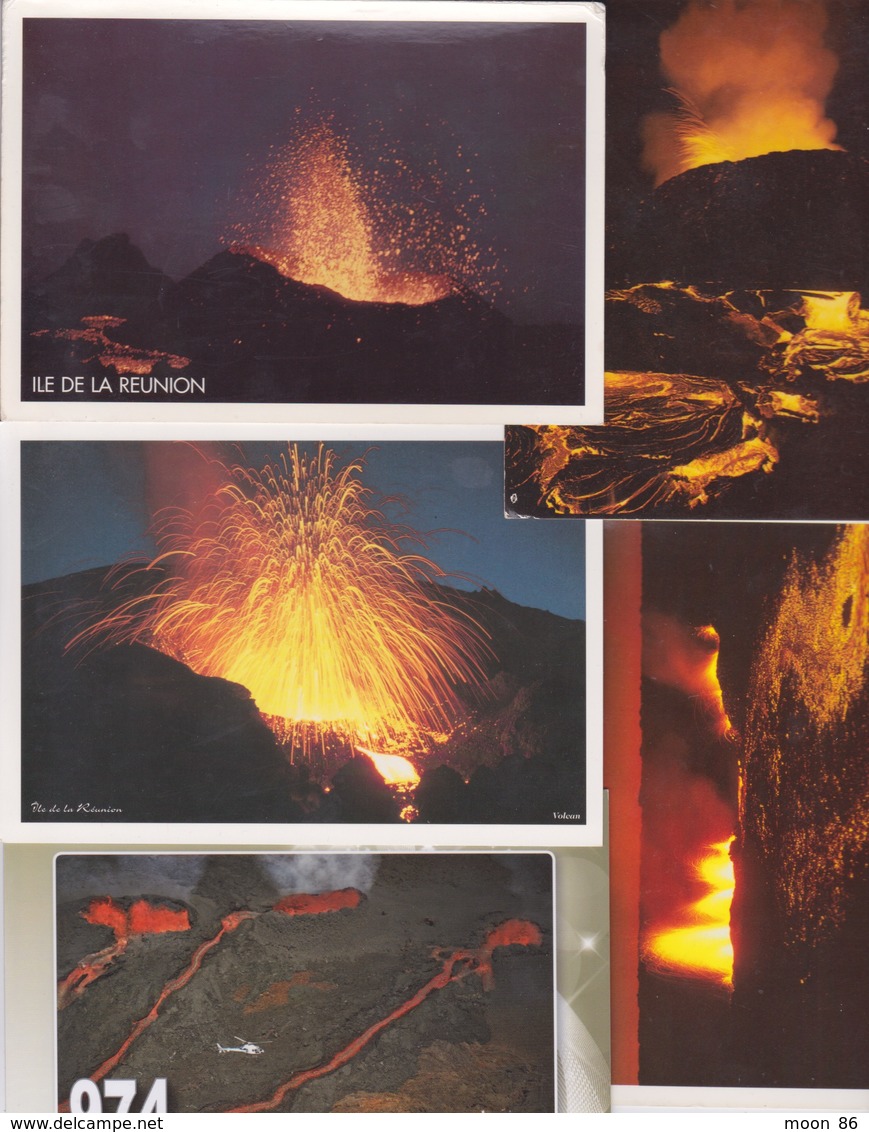 974 - ILE DE LA REUNION - LE VOLCAN - LE PITON DE LA FOURNAISE EN ÉRUPTION - COULÉE DE LAVES - 5 CARTES POSTALE - Autres & Non Classés