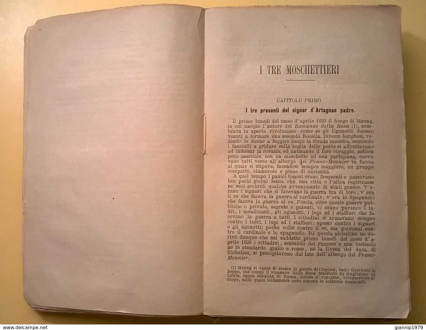 1891 RARITA' ANTICO LIBRO I TRE MOSCHETTIERI ALESSANDRO DUMAS ORIGINALE PRIMA EDIZIONE DA RILEGARE EDITORE CIOFFI - Libri Antichi