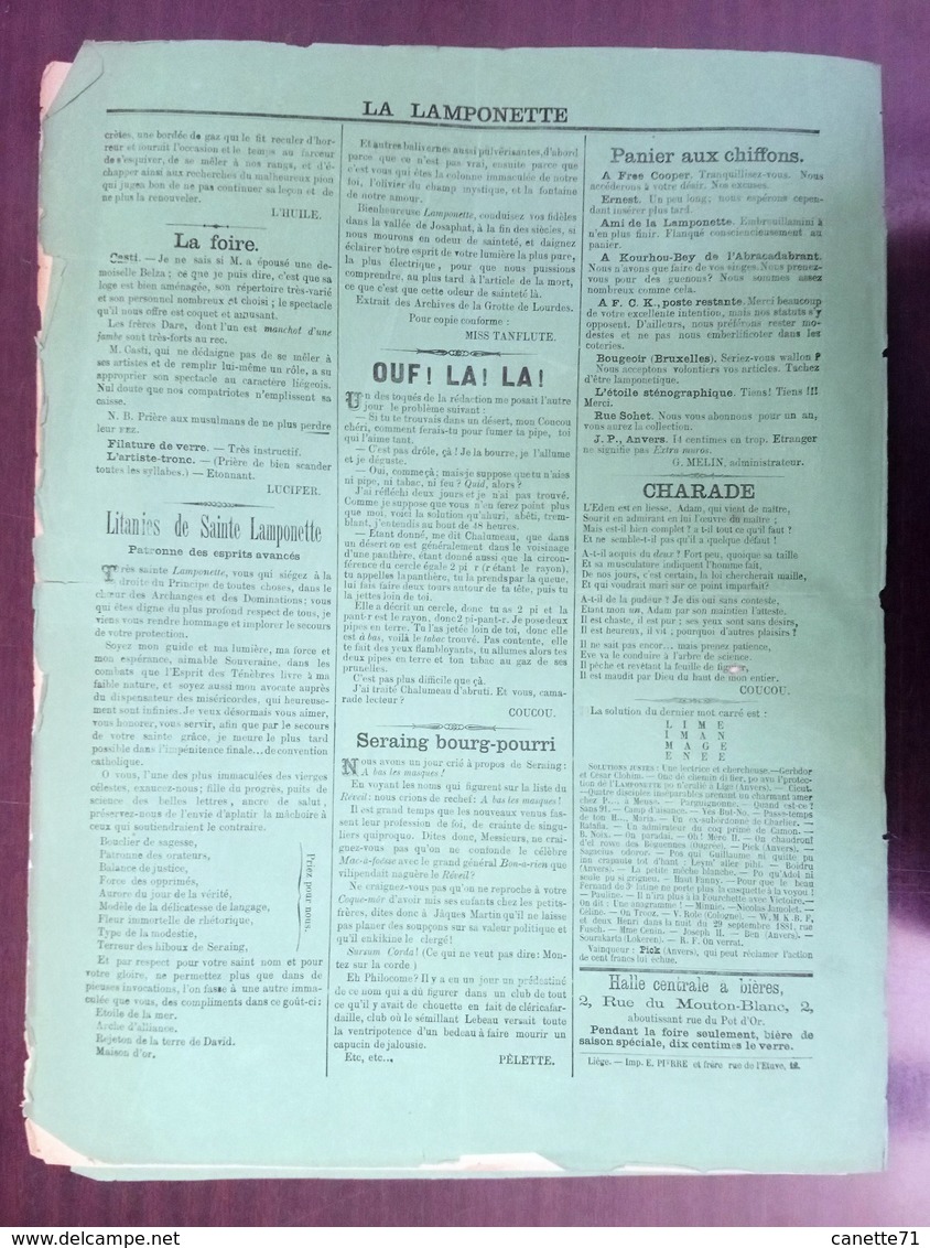 La Lamponette N°19 - Dimanche 9 Octobre 1881 + Supplément Du N°19 - 1850 - 1899