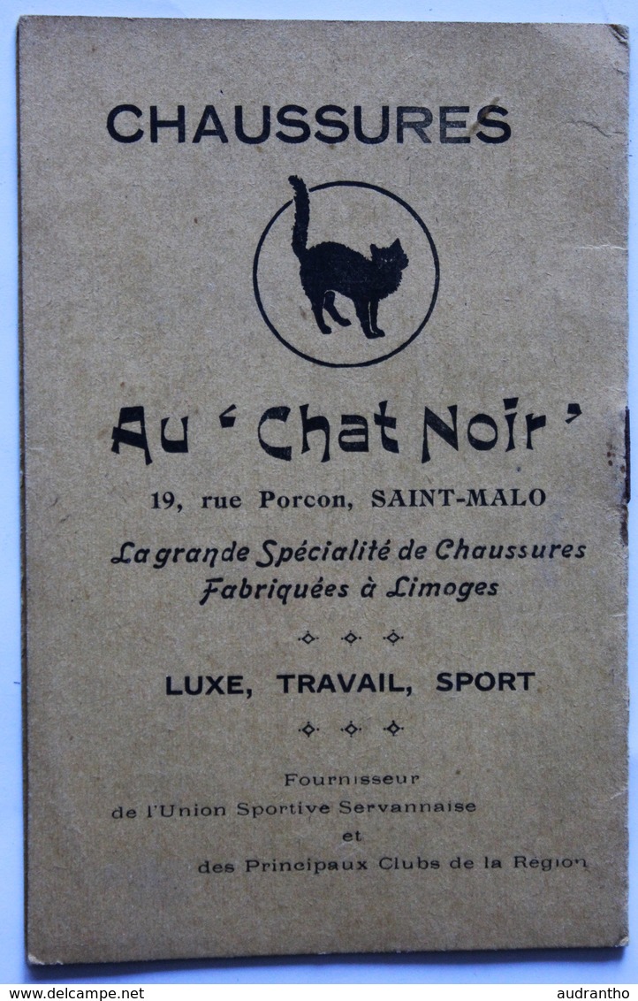 rare football Saint Malo Saint Servan 35 calendrier 1928 1929 équipe Union Sportive Servannaise USS pub Au Chat Noir