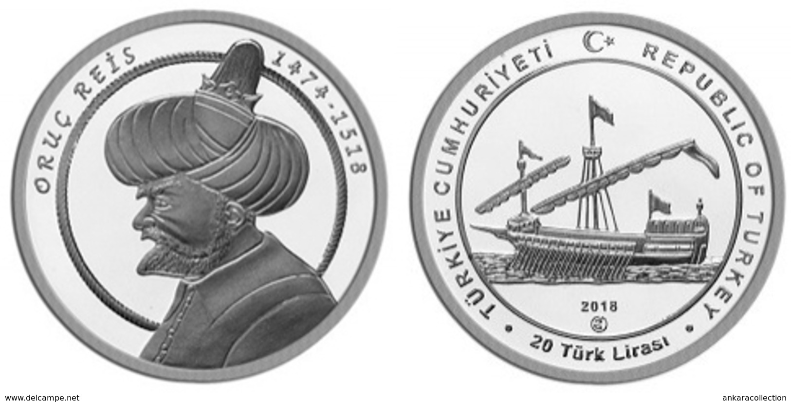AC - ORUC REIS - OTTOMAN ADMIRAL 1474 - 1518 SHIPS AND DISCOVERER SERIES #9 COMMEMORATIVE SILVER COIN TURKEY 2018 PROOF - Turquie
