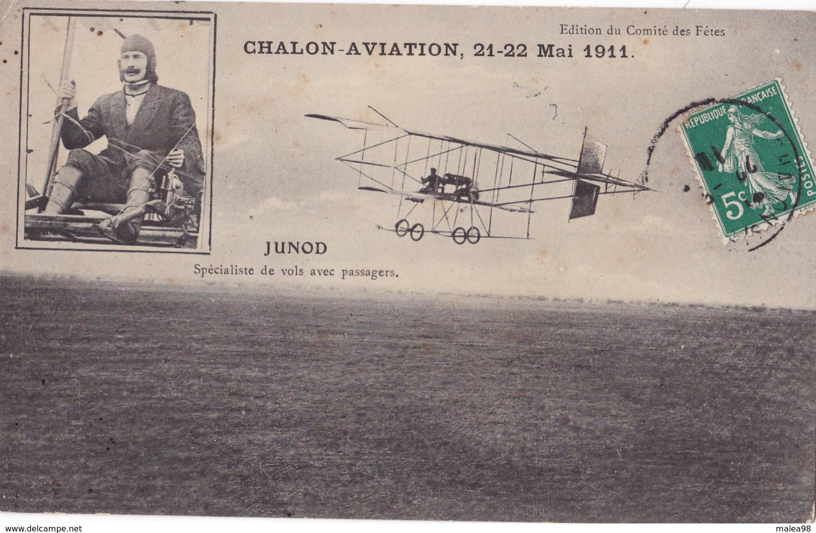 CHALON - AVIATION,,,,21 - 22 MAI  1911,,,JUNOD  SPECIALISTE De VOLS Avec PASSAGERS,,,EDITION Du COMITE  Des FETES ,rare, - Aerodrome