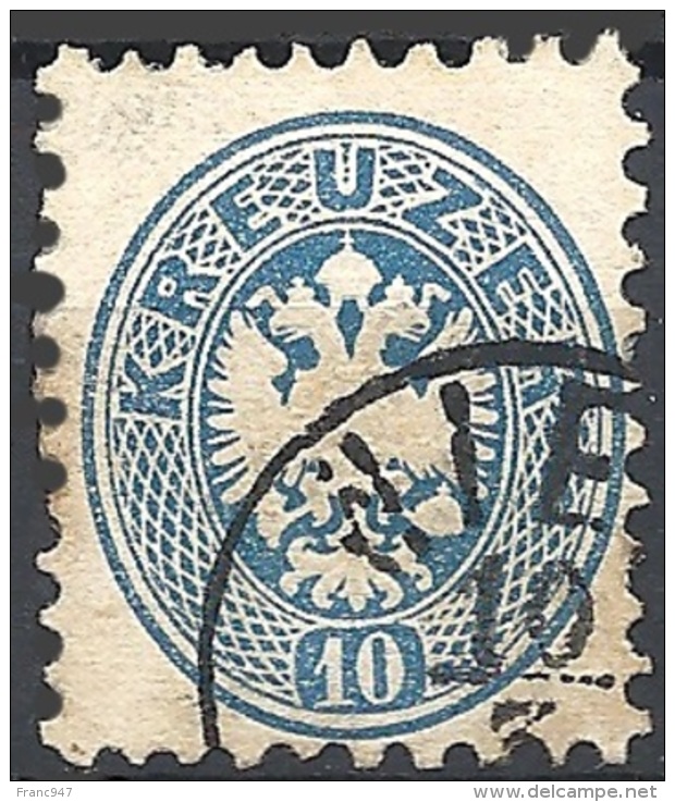 Austria, 1864 Aquila Bicipite, 10k Azzurro D.9&frac12;, F. BRIEF... #  Michel 33 - Scott 25 - Unificato 30 USATO - Usati