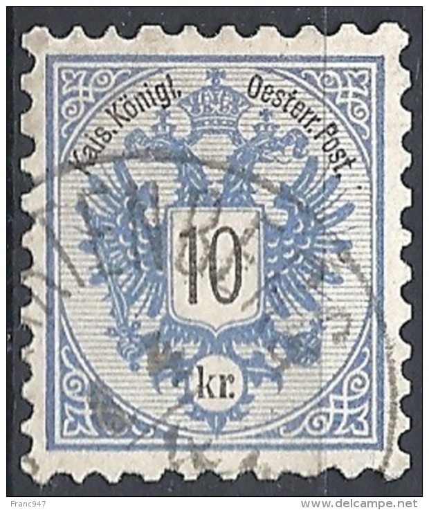 Austria, 1883 Aquila Con Cifra, 10k Azzurro, D.9&frac12; #  Michel 47 - Scott 44 - Unificato 43 USATO - Usati