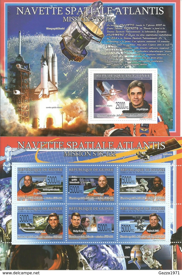 Guinea, 2008, Esplorazione Spazio, Astronautica. Navette Spatiale Atlantis Mission STS-122, Serie + Foglietto Nuovi. - Guinea (1958-...)