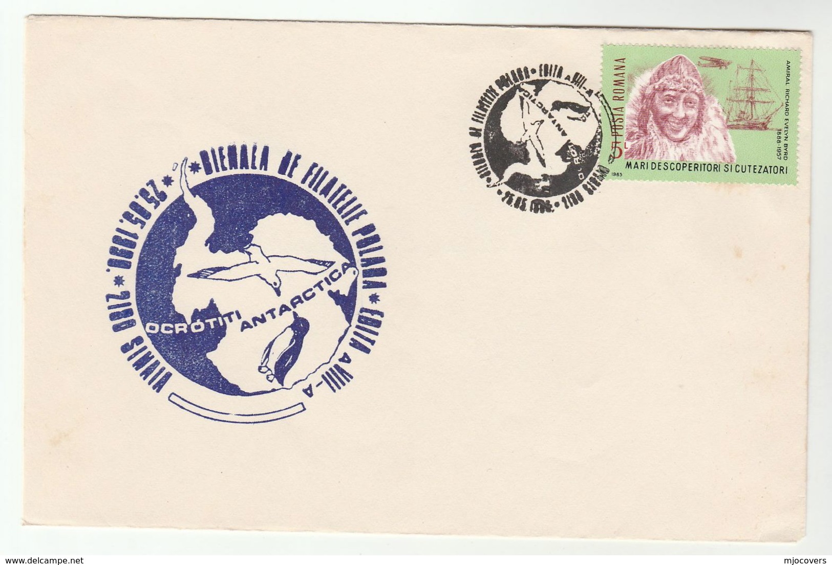 1990 Romania ANTARCTIC EVENT COVER Stamps Byrd Polar  Sailing Ship Aircraft Aviation - Polar Explorers & Famous People