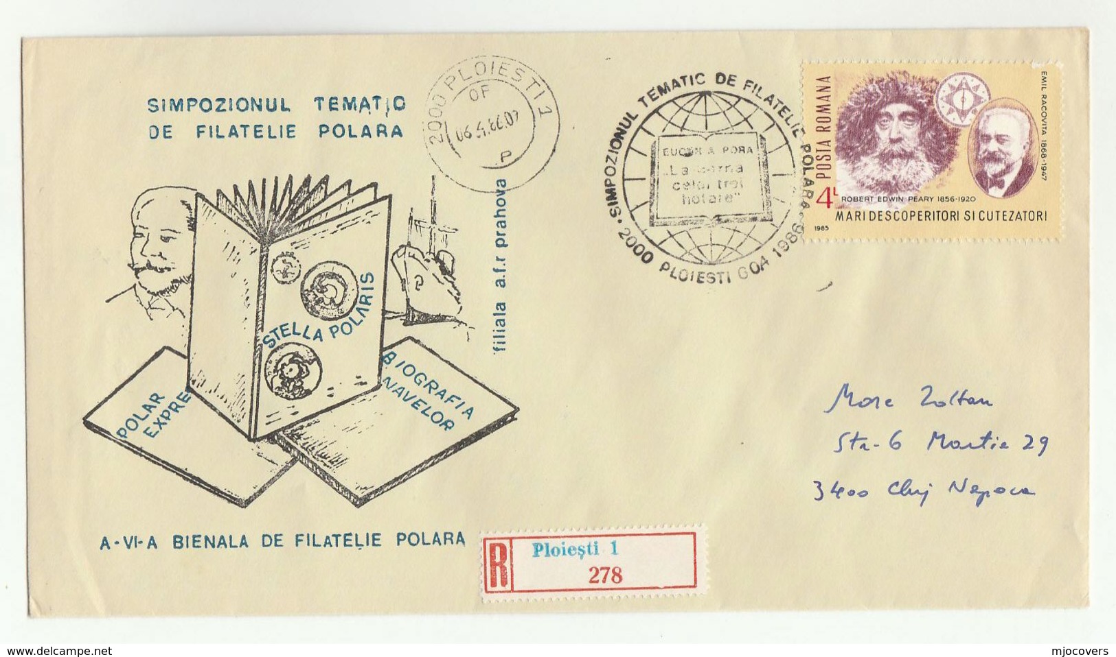 1986 POLAR  EVENT COVER ROMANIA  PEARY Explorer RACOVITA Polar Zoologist Stamps Zoology Antarctic Arctic - Explorateurs & Célébrités Polaires