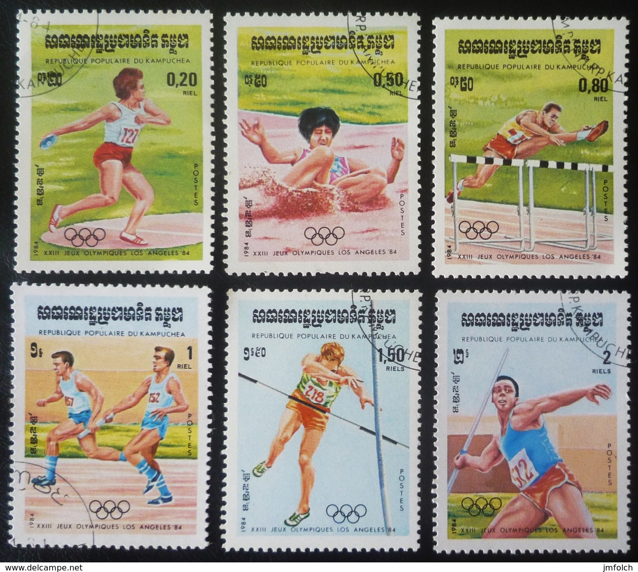 LOTE DE SEIS SELLOS DE KAMPUCHEA. TEMA JUEGOS OLIMPICOS DE LOS ANGELES 1984 - Kampuchea