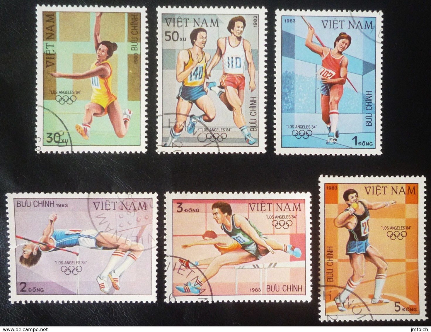 LOTE DE SEIS SELLOS DE VIETNAM. TEMA JUEGOS OLIMPICOS DE LOS ANGELES 1984 - Kampuchea