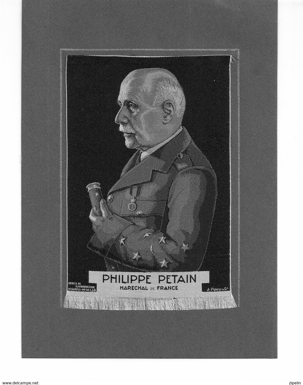 Portrait De Philippe Pétain Maréchal De France Sur Soie, D'époque - Documentos Históricos