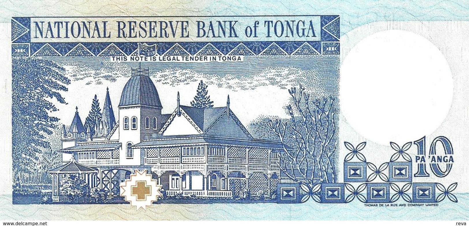 TONGA 10 PA'ANGA  BLUE PORTRAIT FRONT BUILDING BACK  ND(1995) P34a UNC READ DESCRIPTION - Tonga