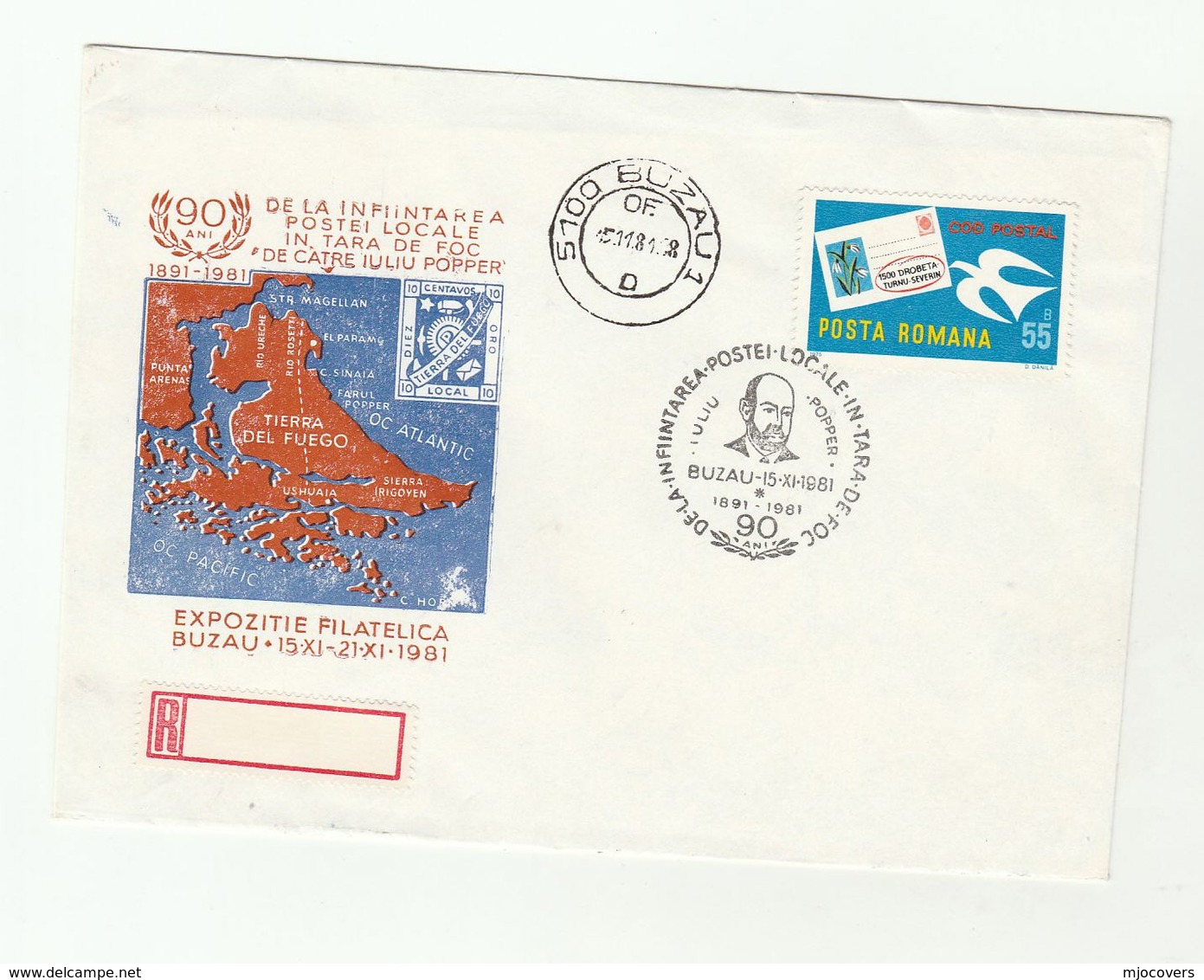 JULIUS POPPER ANTARCTIC EXPEDITION EVENT COVER 1981 ROMANIA  Polar Stamps Map - Polar Explorers & Famous People