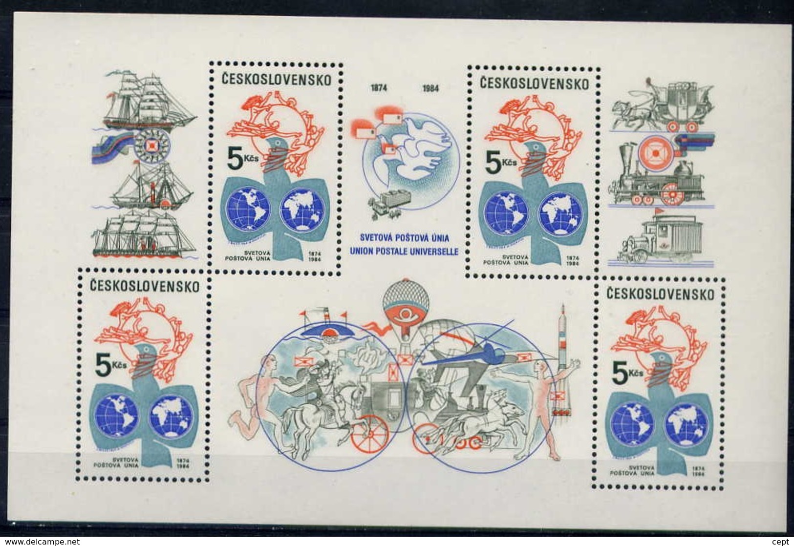 World Hemispheres, UPU Emblem - Czechoslovakia 1984 - Sheet MNH** - Neufs