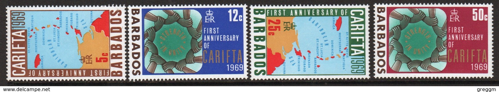 Barbados Set Of Stamps Issued To Celebrate First Anniversary Of CARIFTA. - Barbados (...-1966)